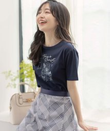 any SiS L(エニスィス（大きいサイズ）)/線画×刺繍ロゴ Tシャツ/ネイビー×サロン