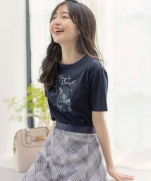 anySiS(エニィ　スィス)/線画×刺繍ロゴ Tシャツ/ネイビー×サロン