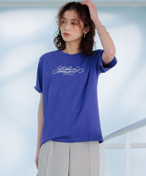 NIJYUSANKU（SMALL SIZE）(23区（小さいサイズ）)/【井波麻里衣さんコラボ】カリグラフィー 刺繍 Tシャツ/ロイヤルブルー×クリーム