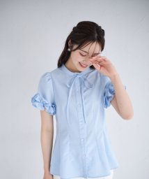 tocco closet(トッコクローゼット)/コットンライクホイップフリルボウタイリボンブラウス/ICEBLUE