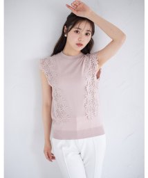 tocco closet(トッコクローゼット)/ショルダーフラワーレースニットプルオーバー/GRAYSH PINK