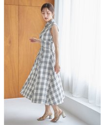 tocco closet(トッコクローゼット)/バックレースアップチェックシャツワンピース/Off-white