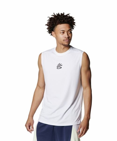 UNDER ARMOUR(アンダーアーマー)/CURRY Tech Logo Sleeveless T－Shirt/WHITE//BLACK