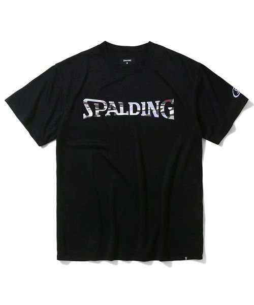 SPALDING(スポルディング)/Tシャツ オーバーラップド カモ ロゴ/ブラック