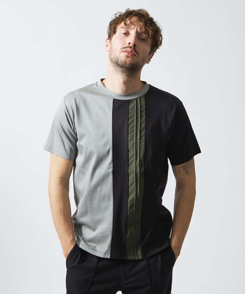 5351POURLESHOMMES(5351POURLESHOMMES)/異素材カラーブロック 半袖Tシャツ/グレー