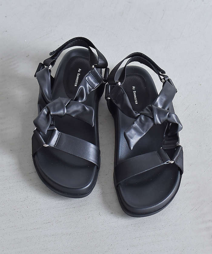 AuBANNISTER 【WEB限定】軽量/厚底 リボン スポーツ サンダル ブラック S