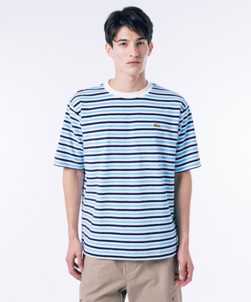 LACOSTE UNISEX(ラコステ　ユニセックス)/オーバーサイズ ハイゲージパイル地ボーダー半袖Tシャツ/ネイビー