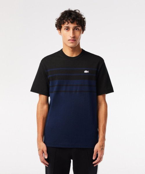 LACOSTE Mens(ラコステ　メンズ)/フランスメイドパネルボーダー鹿の子地Tシャツ/ネイビー