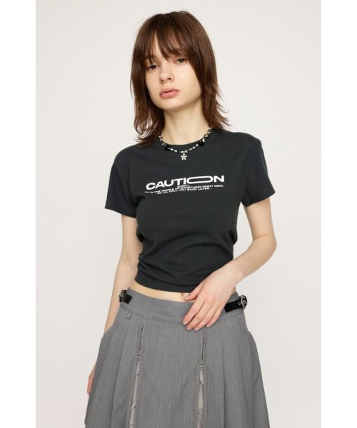 SLY(スライ)/CAUTION LOGO COMPACT Tシャツ/BLK