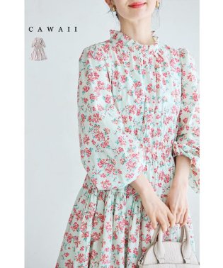 CAWAII/フレンチヴィンテージな花柄のウエストギャザーロングワンピース/506119202