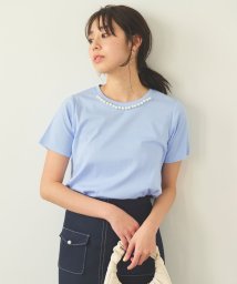 Feroux(フェルゥ)/【UVケア】パールネック Tシャツ/スカイブルー系
