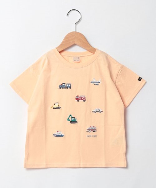 petit main(プティマイン)/【接触冷感】働く車刺繍Tシャツ/ライトオレンジ