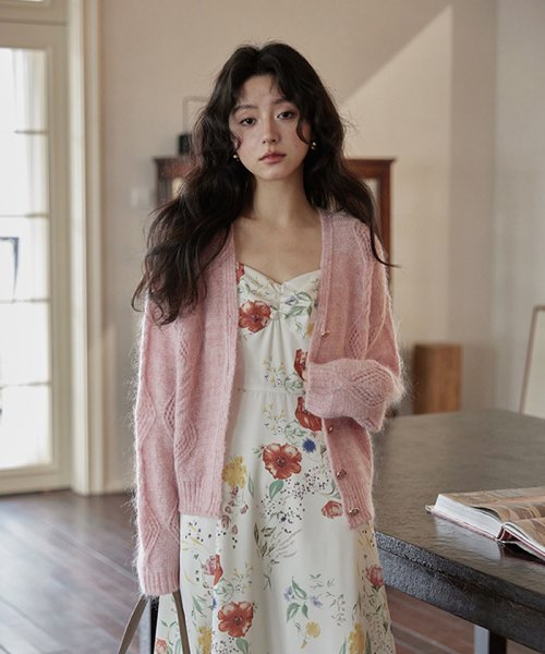 RINRE(リンレ)/ショート丈 韓国 ファッション クロップド 春色 ニットカーディガン/ピンク
