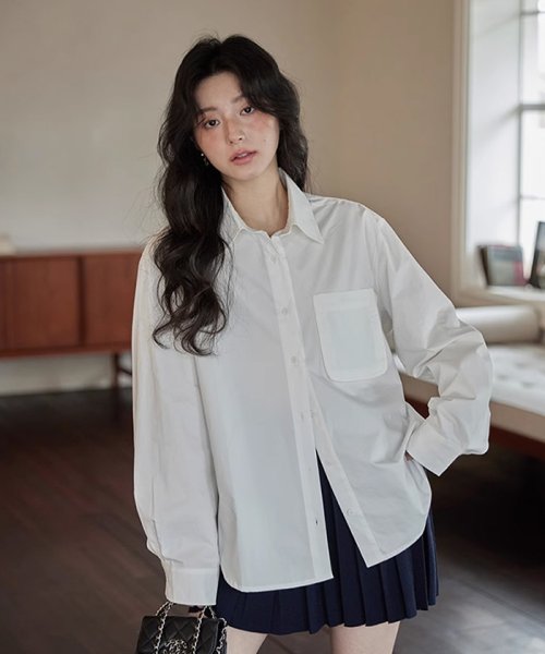 RINRE(リンレ)/韓国 ファッション バーナードクラシック ルーズフィット ワイシャツ/ホワイト