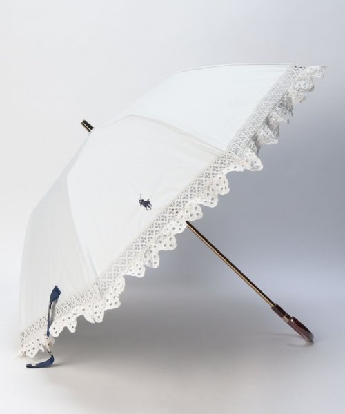 POLO RALPH LAUREN(umbrella)(ポロラルフローレン（傘）)/晴雨兼用折りたたみ日傘　エンブフリル/オフホワイト