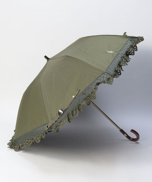 POLO RALPH LAUREN(umbrella)(ポロラルフローレン（傘）)/晴雨兼用折りたたみ日傘　エンブフリル/カーキ