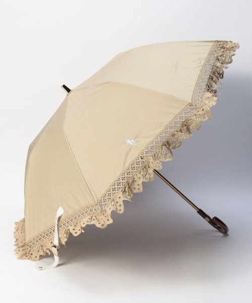 POLO RALPH LAUREN(umbrella)(ポロラルフローレン（傘）)/晴雨兼用折りたたみ日傘　エンブフリル/ブラウン