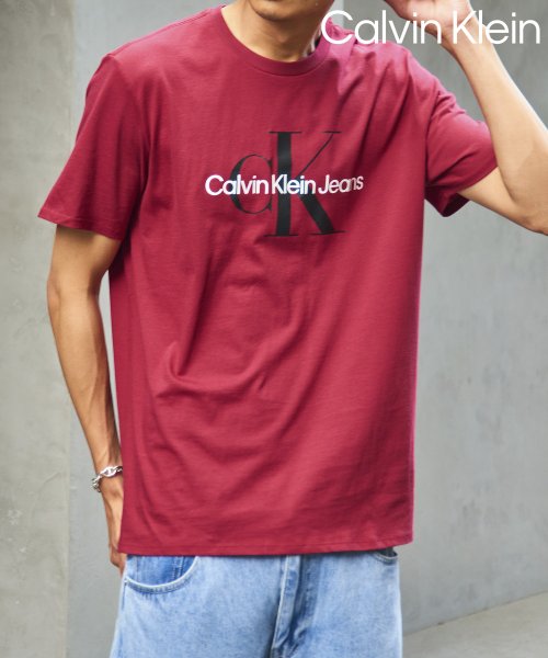 Calvin Klein(カルバンクライン)/【Calvin Klein / カルバンクライン】フロントロゴ プリント Tシャツ 半袖 クルーネック 40DC813/バーガンディー