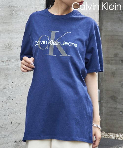 Calvin Klein(カルバンクライン)/【Calvin Klein / カルバンクライン】フロントロゴ プリント Tシャツ 半袖 クルーネック 40DC813/ブルー
