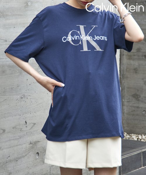 Calvin Klein(カルバンクライン)/【Calvin Klein / カルバンクライン】フロントロゴ プリント Tシャツ 半袖 クルーネック 40DC813/ネイビー