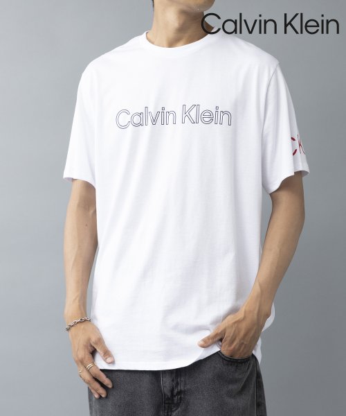 Calvin Klein(カルバンクライン)/【Calvin Klein / カルバンクライン】フロントロゴ プリント Tシャツ 半袖 クルーネック 袖プリント 40DC816/ホワイト