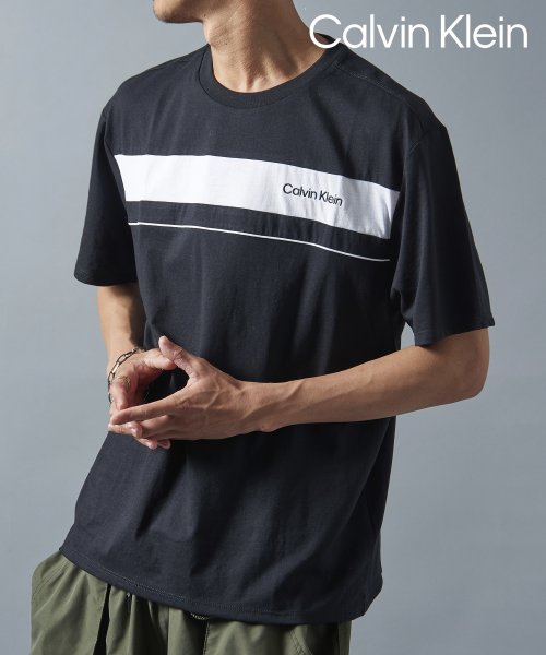 Calvin Klein(カルバンクライン)/【Calvin Klein / カルバンクライン】フロントロゴ プリント Tシャツ 半袖 モノクロ クルーネック 40QC425/ブラック 