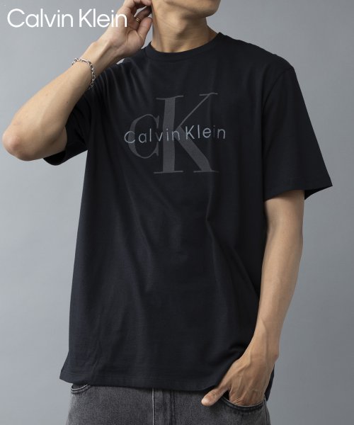 Calvin Klein(カルバンクライン)/【Calvin Klein / カルバンクライン】フロントロゴ プリント Tシャツ 半袖 クルーネック プリントT 40QM825/ブラック 