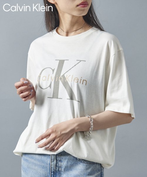 Calvin Klein(カルバンクライン)/【Calvin Klein / カルバンクライン】フロントロゴ プリント Tシャツ 半袖 クルーネック プリントT 40QM825/ホワイト