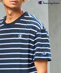 CHAMPION(チャンピオン)/【Champion / チャンピオン】ワンポイント ボーダー カットソー Tシャツ 半袖 ボーダートップス レトロ クルーネック/ブラック×ホワイト