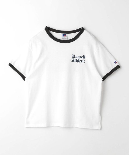 green label relaxing （Kids）(グリーンレーベルリラクシング（キッズ）)/【別注】＜RUSSELL ATHLETIC＞プリント リンガー Tシャツ 140cm－150cm/WHITE