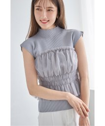 tocco closet(トッコクローゼット)/チュールドッキングボトルネックリブニットプルオーバー/ICEGRAY