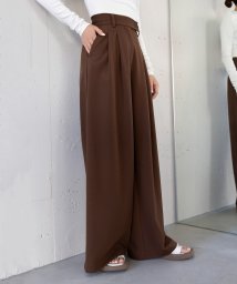 MAISON BREEZE Amu(MAISON BREEZE Amu)/【MAISON BREEZE Amu】Two Tuck Wide Pant ワイドパンツ タックパンツ フルレングス ハイウエスト ツータック   /ブラウン