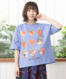 ScoLar(スカラー)/イチゴと花ハートプリントTシャツ/ブルー