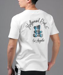 LUXSTYLE(ラグスタイル)/Hollywood rich.&(ハリウッドリッチ)ベアアップリケ半袖Tシャツ/Tシャツ 半袖 メンズ 春 夏 クマ テディベア チェック柄 アップリケ/ホワイト