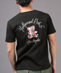 LUXSTYLE(ラグスタイル)/Hollywood rich.&(ハリウッドリッチ)ベアアップリケ半袖Tシャツ/Tシャツ 半袖 メンズ 春 夏 クマ テディベア チェック柄 アップリケ/ブラック