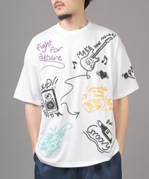 LUXSTYLE/落書き発泡プリント半袖Tシャツ/Tシャツ 半袖 メンズ レディース 夏 サマー プリント ロゴ 落書き 発泡プリント/506121452