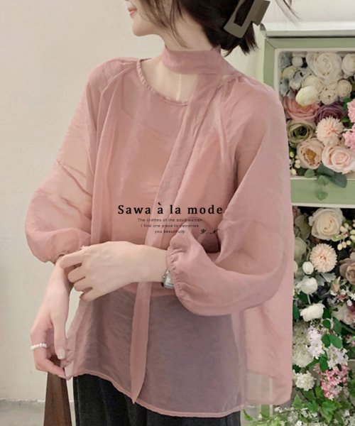 Sawa a la mode(サワアラモード)/ふわりベールを纏うシアーシャツブラウス　レディース 大人 上品/ピンク