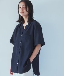 THE SHOP TK(ザ　ショップ　ティーケー)/【魅せる体形カバー服】Wポケット6分袖シャツ/洗える/ネイビー（094）