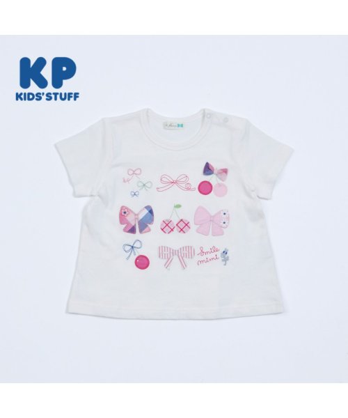 KP(ケーピー)/KP(ケーピー)リボン＆チェリー半袖Tシャツ80～90/オフホワイト