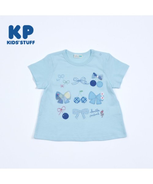 KP(ケーピー)/KP(ケーピー)リボン＆チェリー半袖Tシャツ80～90/サックス