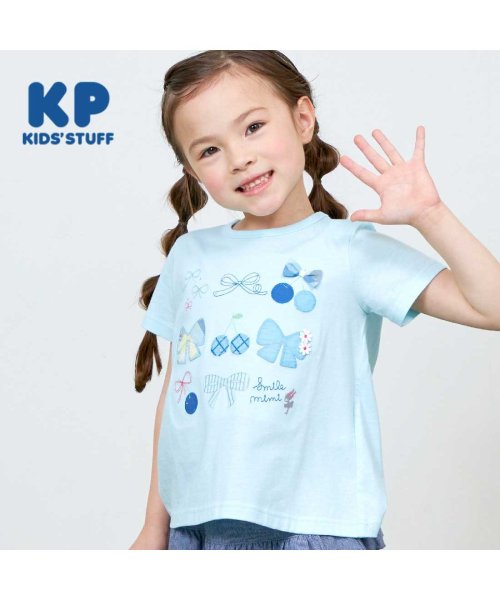 KP(ケーピー)/KP(ケーピー)リボン＆チェリー半袖Tシャツ100～130/サックス