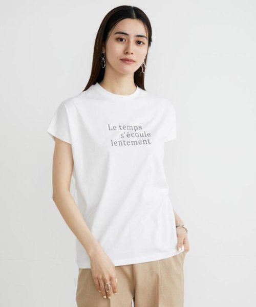 INED(イネド)/《大きいサイズ》フレンチスリーブロゴTシャツ《スビン綿MIX天竺/A－GIRL’S 》/ホワイト