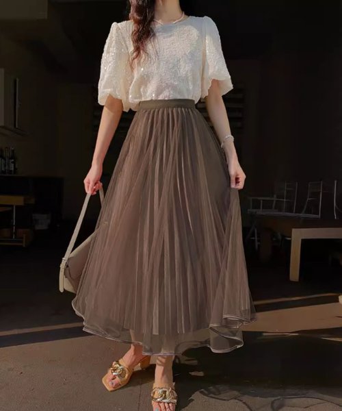 セール】チュールスカート プリーツスカート 2way ボリューム チュール  
