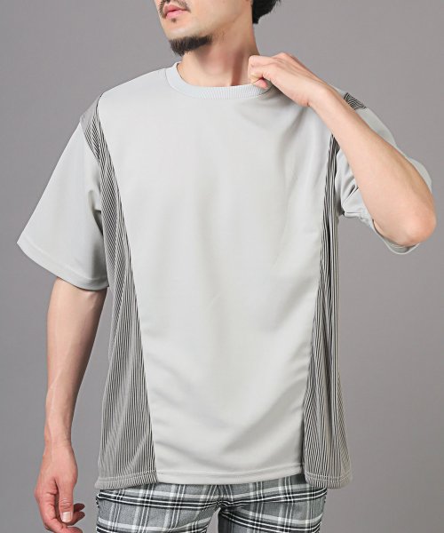 LUXSTYLE(ラグスタイル)/異素材切り替え半袖Tシャツ/Tシャツ 半袖 トップス メンズ レディース 切り替え 異素材 プリーツ ビッグシルエット/グレー