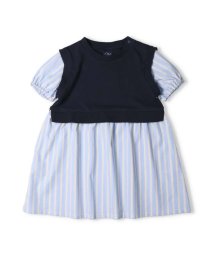 Crescent(クレセント)/【子供服】 crescent (クレセント) チェック・ストライプ柄レイヤード風半袖ワンピース 80cm～130cm N42327/ストライプ