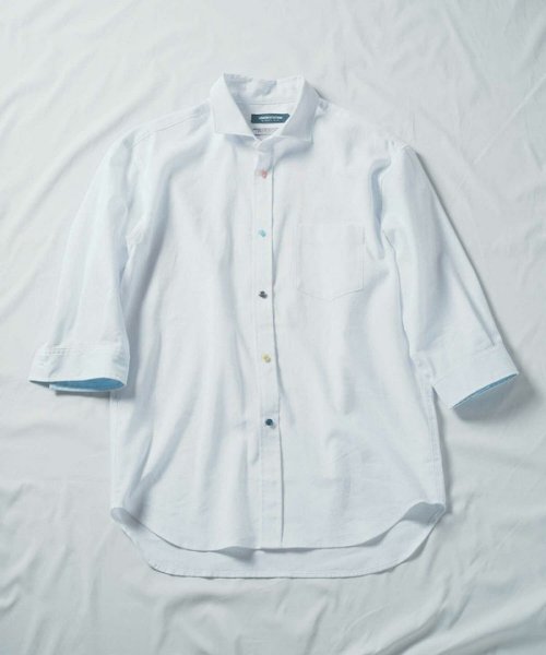 UNION STATION(ユニオンステーション)/COOLMAXリネン混7分袖シャツ/ホワイト