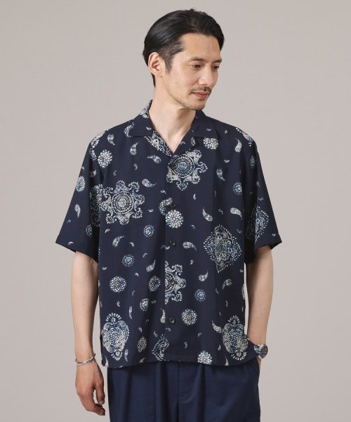 TAKEO KIKUCHI(タケオキクチ)/【ペイズリー紋】オープンカラーシャツ/ブルー（193）