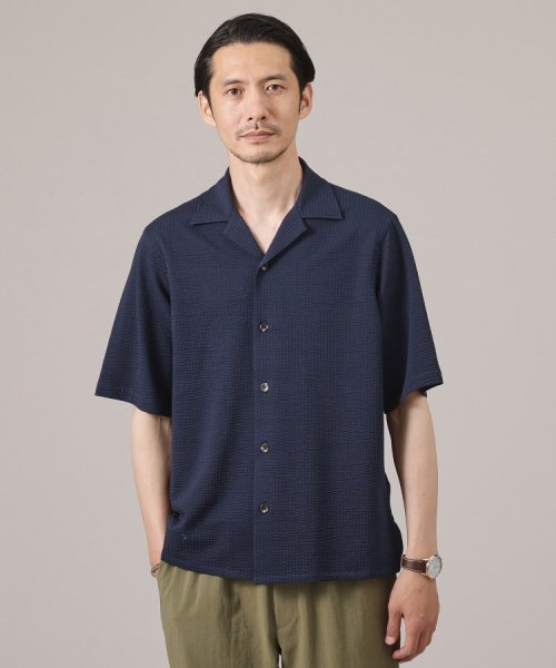 TAKEO KIKUCHI(タケオキクチ)/【抗菌防臭/日本製】サッカージャージ オープンカラーシャツ/ブルー（093）