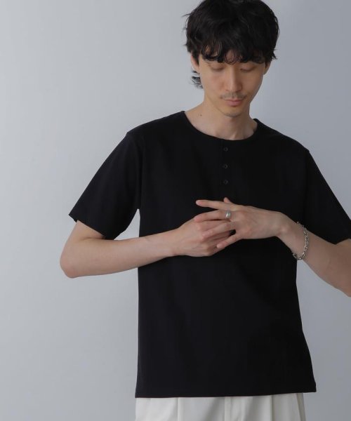 nano・universe(ナノ・ユニバース)/WEB限定/アンチスメル ヘンリーネックTシャツ 半袖/ブラック