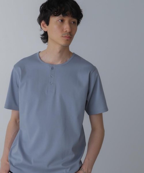 nano・universe(ナノ・ユニバース)/アンチスメル ヘンリーネックTシャツ 半袖/ブルーグレー5